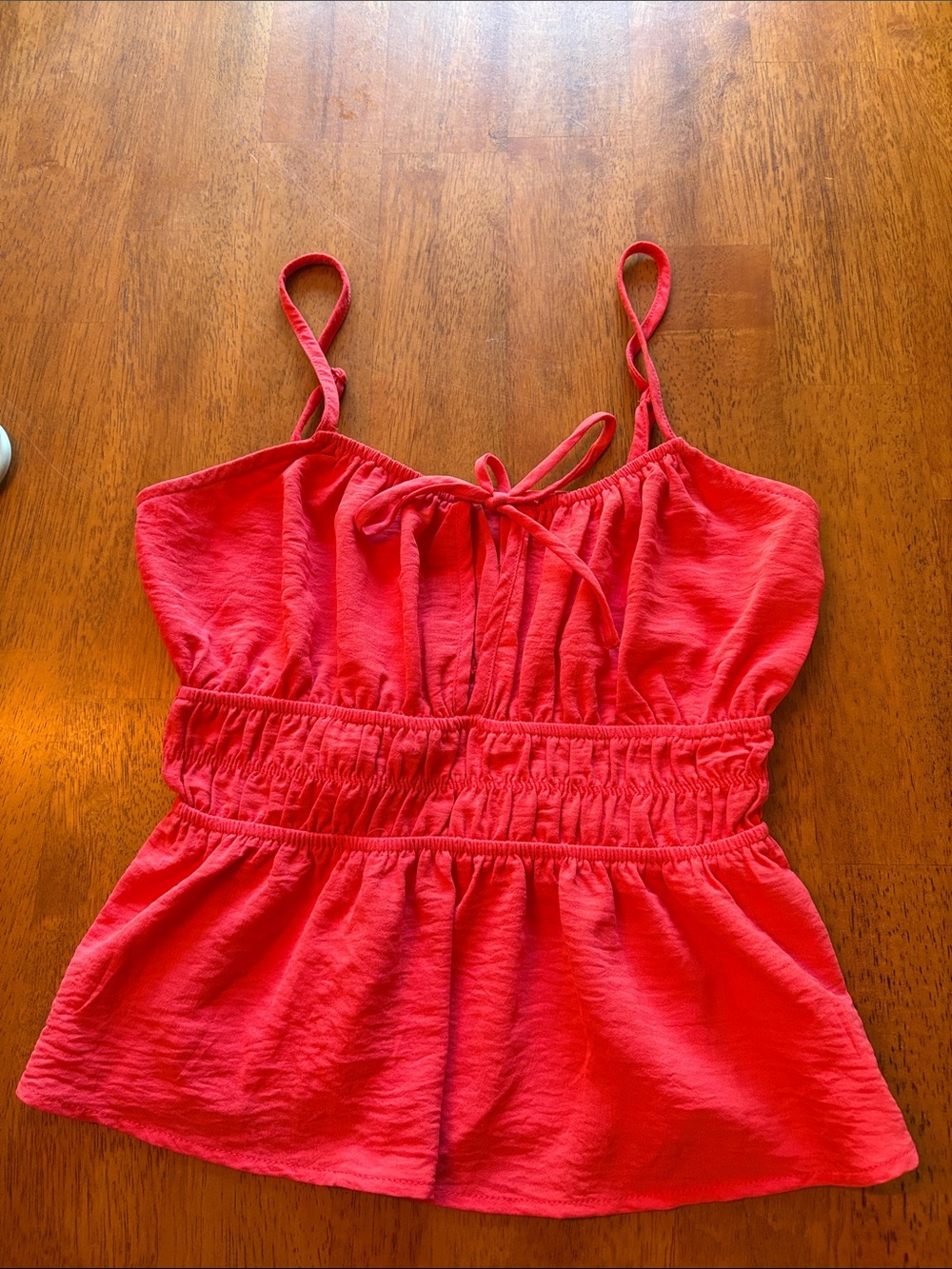 Bright Coral Spaghetti Strap Peplum Top